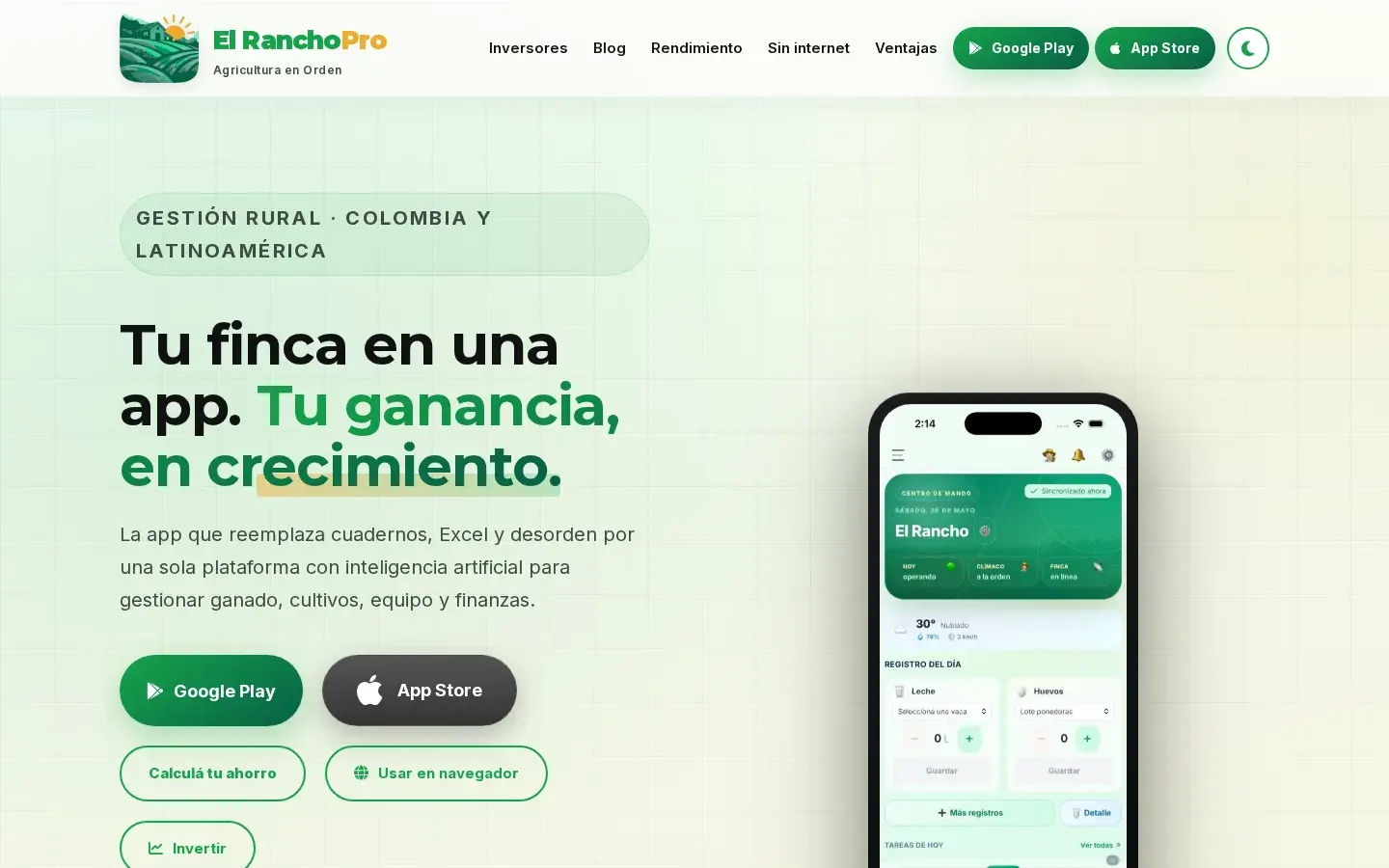 Sitio web de El Rancho Pro en computador y celular